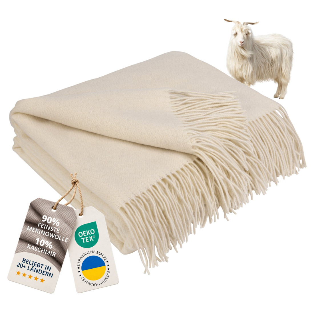Kaschmir Wolldecke mit Merino Fischgrät