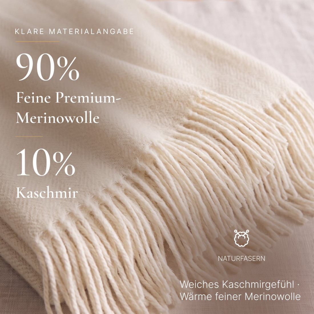 Kaschmir Wolldecke mit Merino Fischgrät · 2
