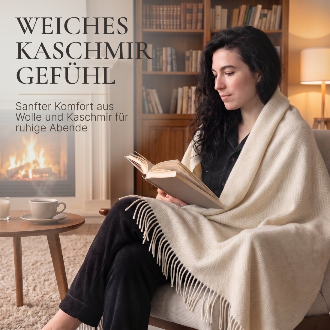 Kaschmir Wolldecke mit Merino Fischgrät · 3
