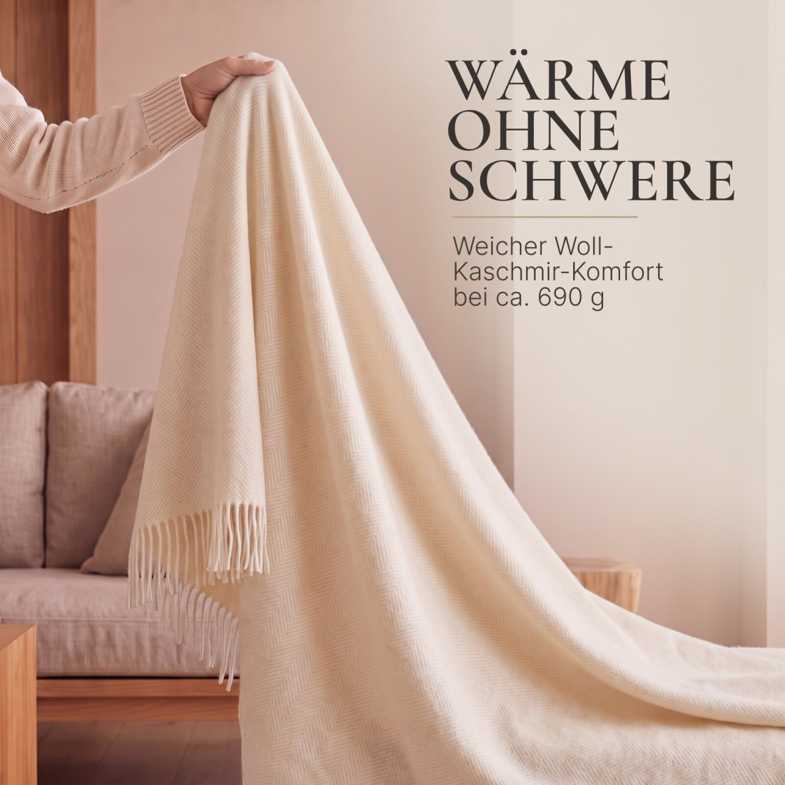 Kaschmir Wolldecke mit Merino Fischgrät · 4