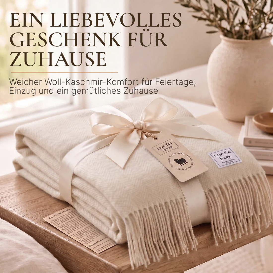 Kaschmir Wolldecke mit Merino Fischgrät · 8