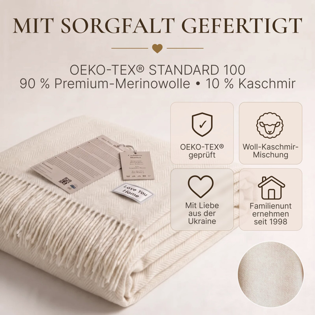Kaschmir Wolldecke mit Merino Fischgrät · 10