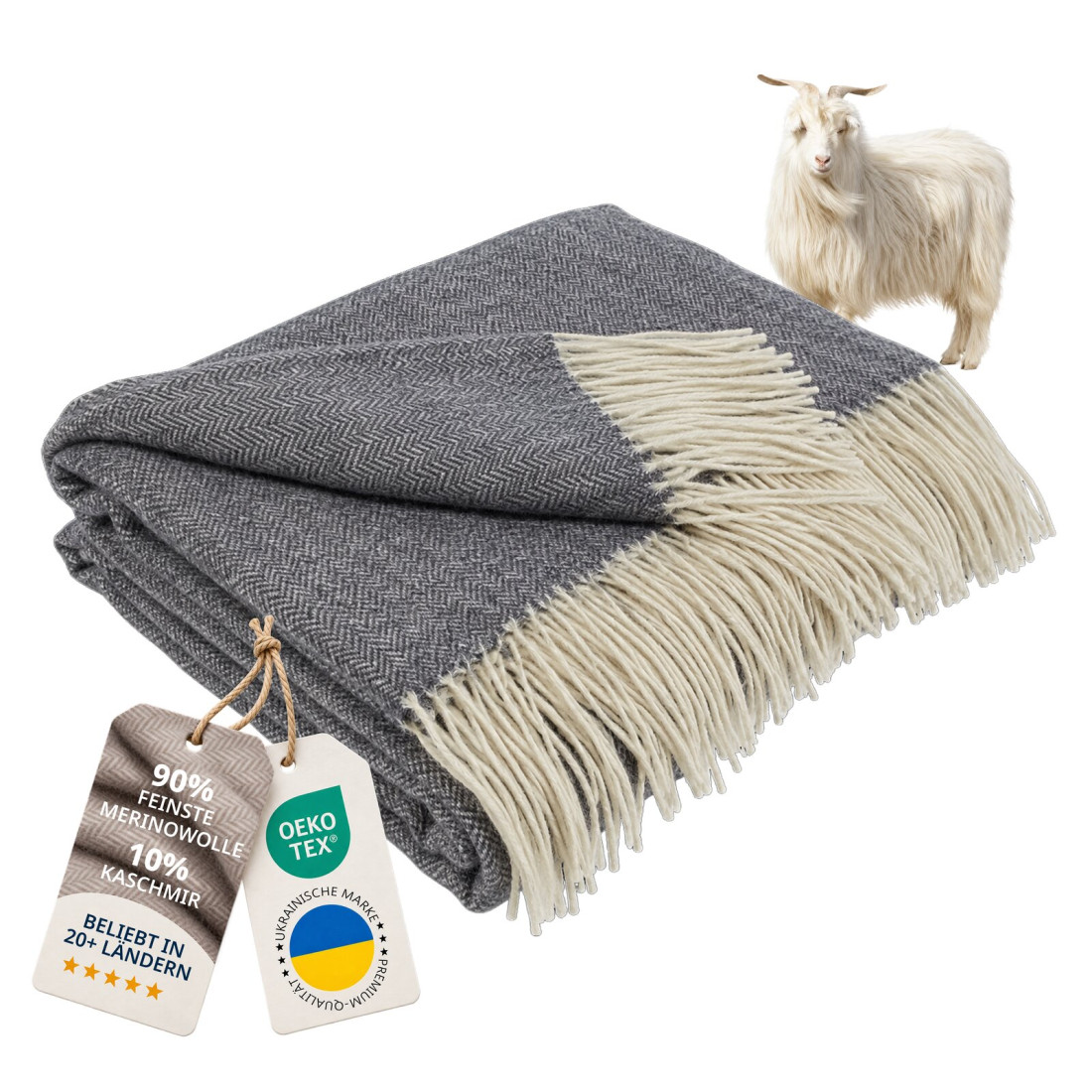 Kaschmir Wolldecke mit Merino Fischgrät
