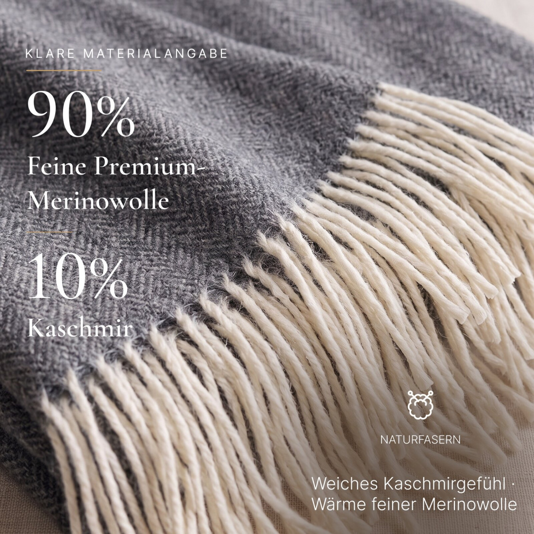 Kaschmir Wolldecke mit Merino Fischgrät · 2