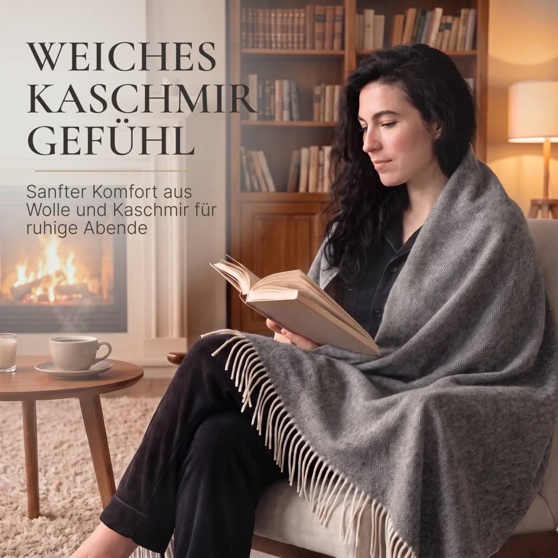 Kaschmir Wolldecke mit Merino Fischgrät · 3