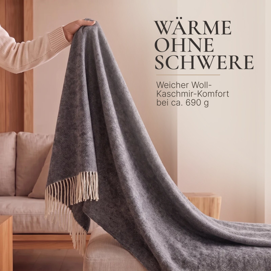 Kaschmir Wolldecke mit Merino Fischgrät · 4