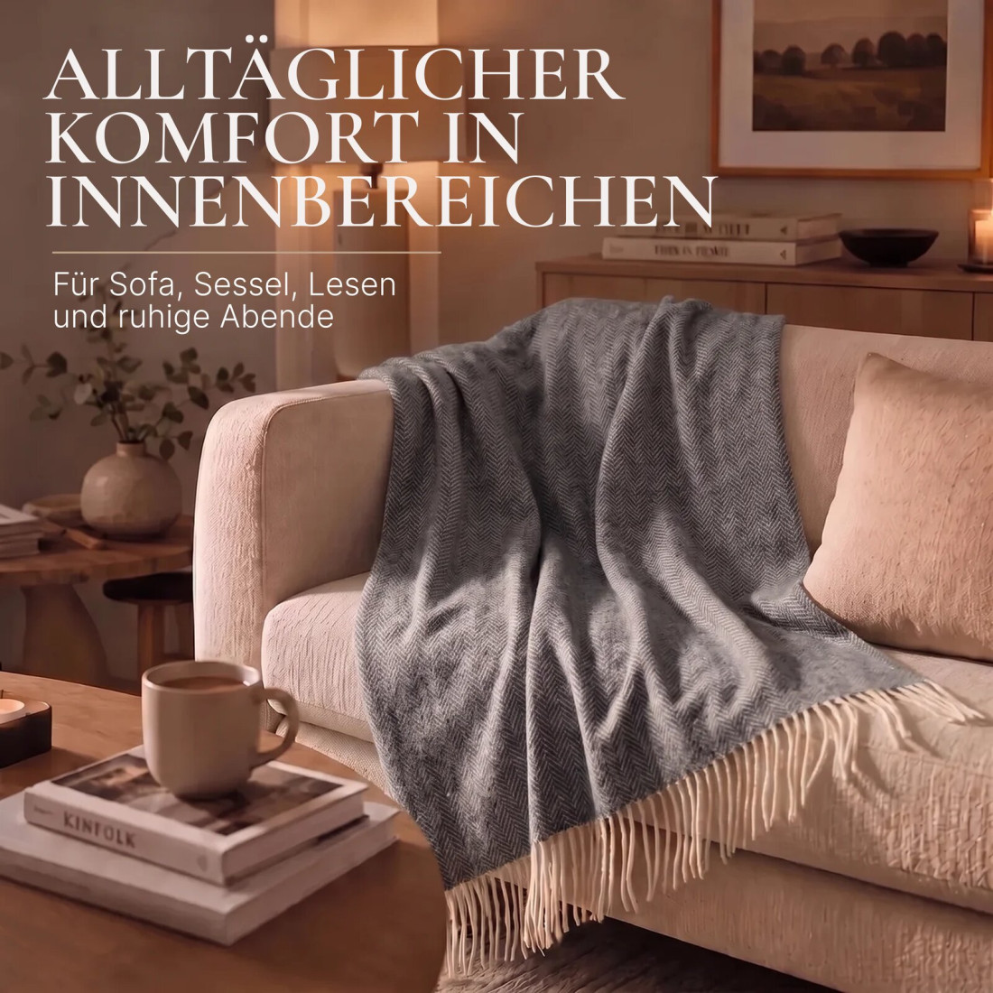 Kaschmir Wolldecke mit Merino Fischgrät · 6