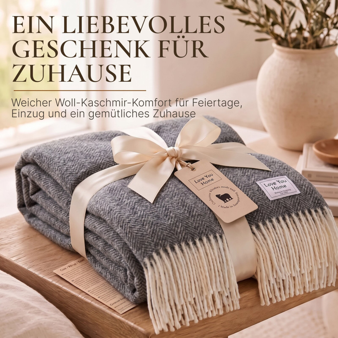 Kaschmir Wolldecke mit Merino Fischgrät · 8