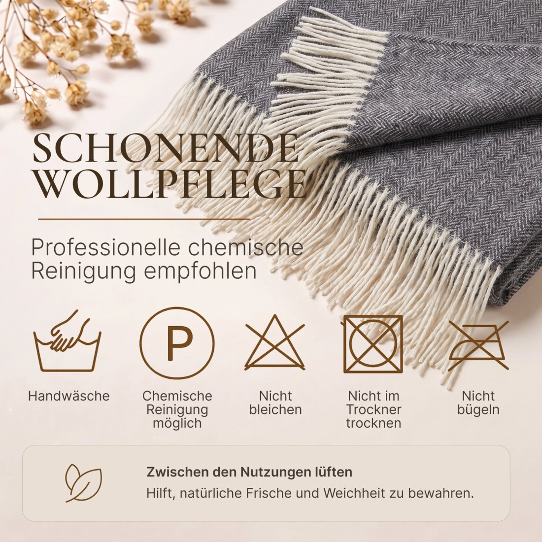 Kaschmir Wolldecke mit Merino Fischgrät · 9