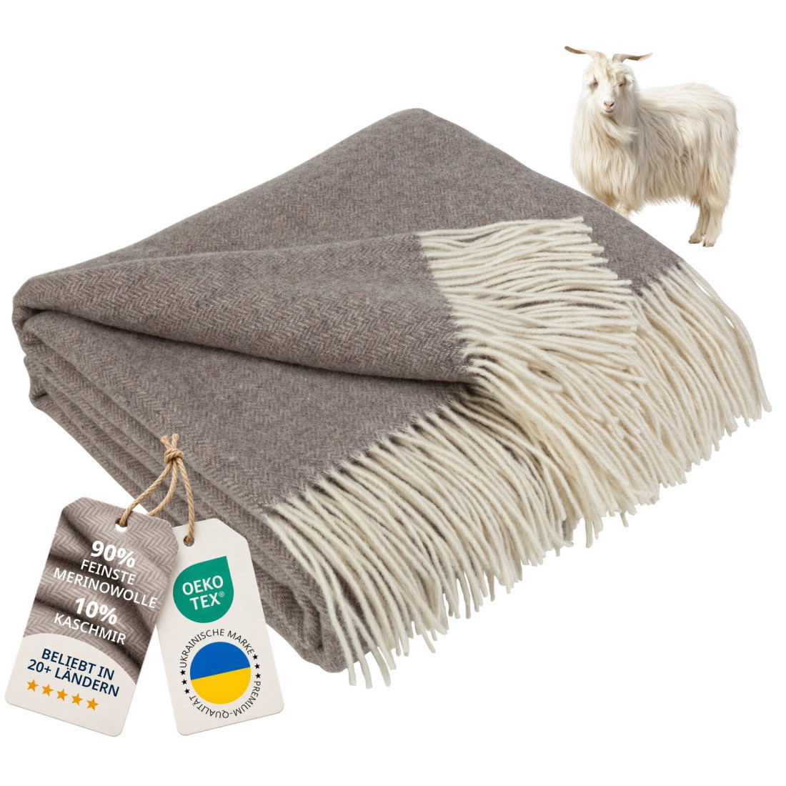Kaschmir Wolldecke mit Merino Fischgrät