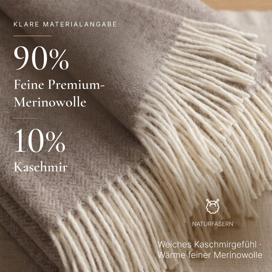 Kaschmir Wolldecke mit Merino Fischgrät · 2