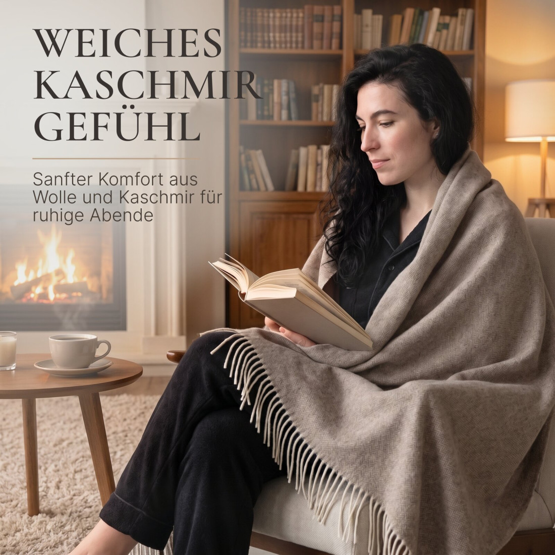 Kaschmir Wolldecke mit Merino Fischgrät · 3