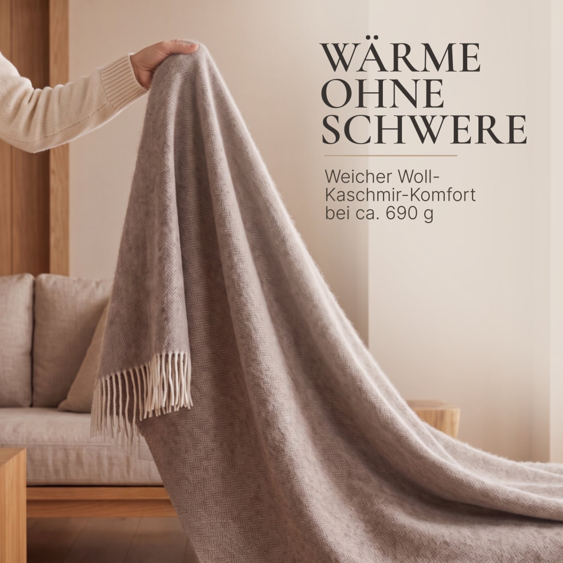 Kaschmir Wolldecke mit Merino Fischgrät · 4