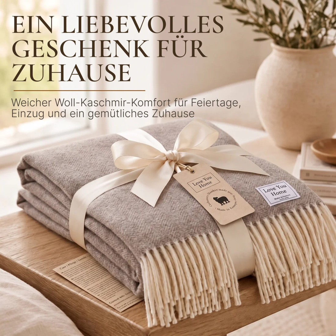 Kaschmir Wolldecke mit Merino Fischgrät · 8