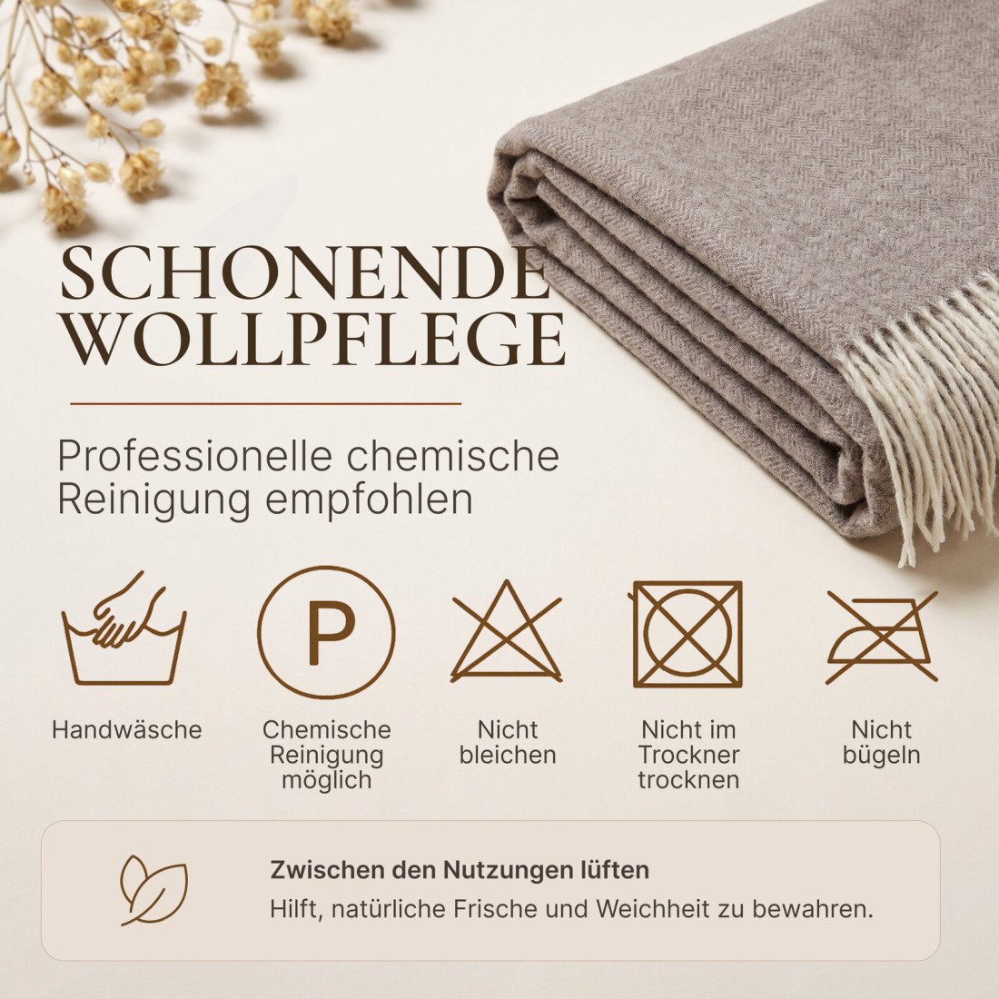 Kaschmir Wolldecke mit Merino Fischgrät · 9