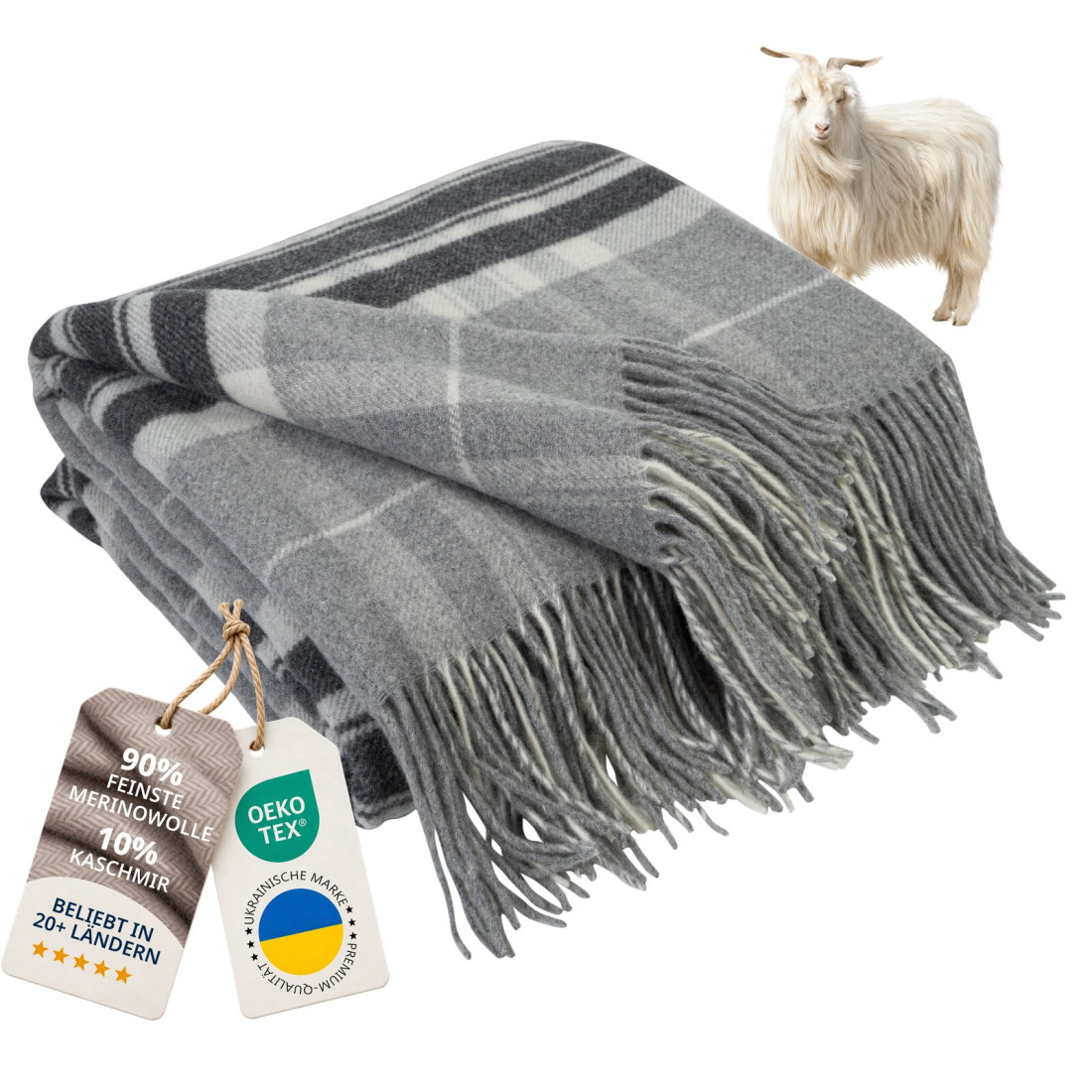 Kaschmir Wolldecke mit Merino Tartan
