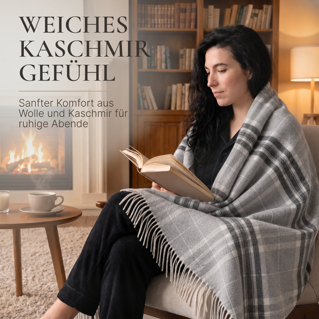 Kaschmir Wolldecke mit Merino Tartan · 3