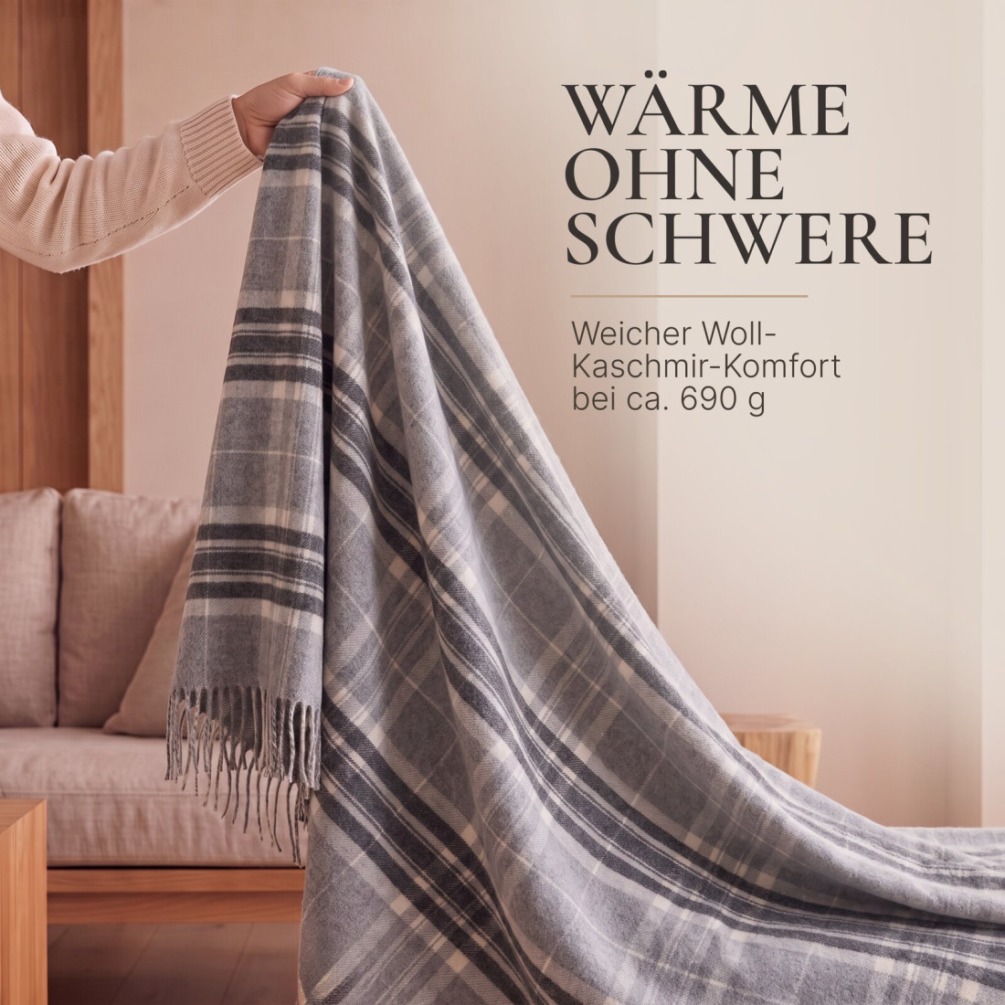 Kaschmir Wolldecke mit Merino Tartan · 4