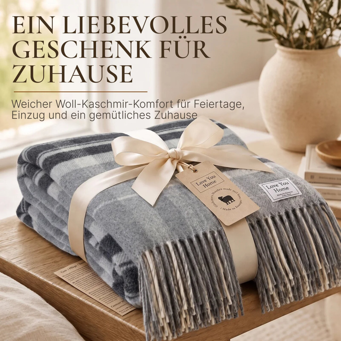 Kaschmir Wolldecke mit Merino Tartan · 8