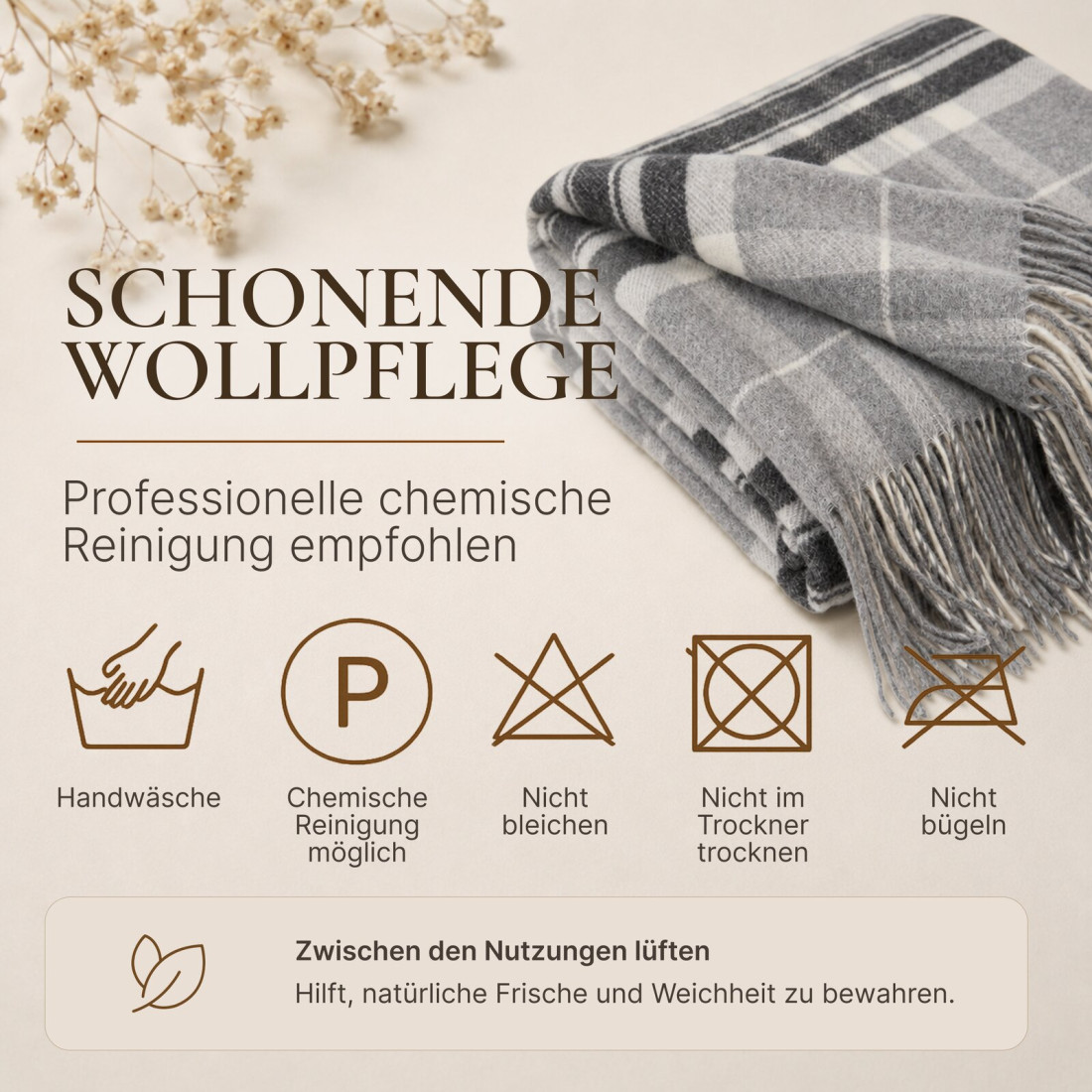 Kaschmir Wolldecke mit Merino Tartan · 9
