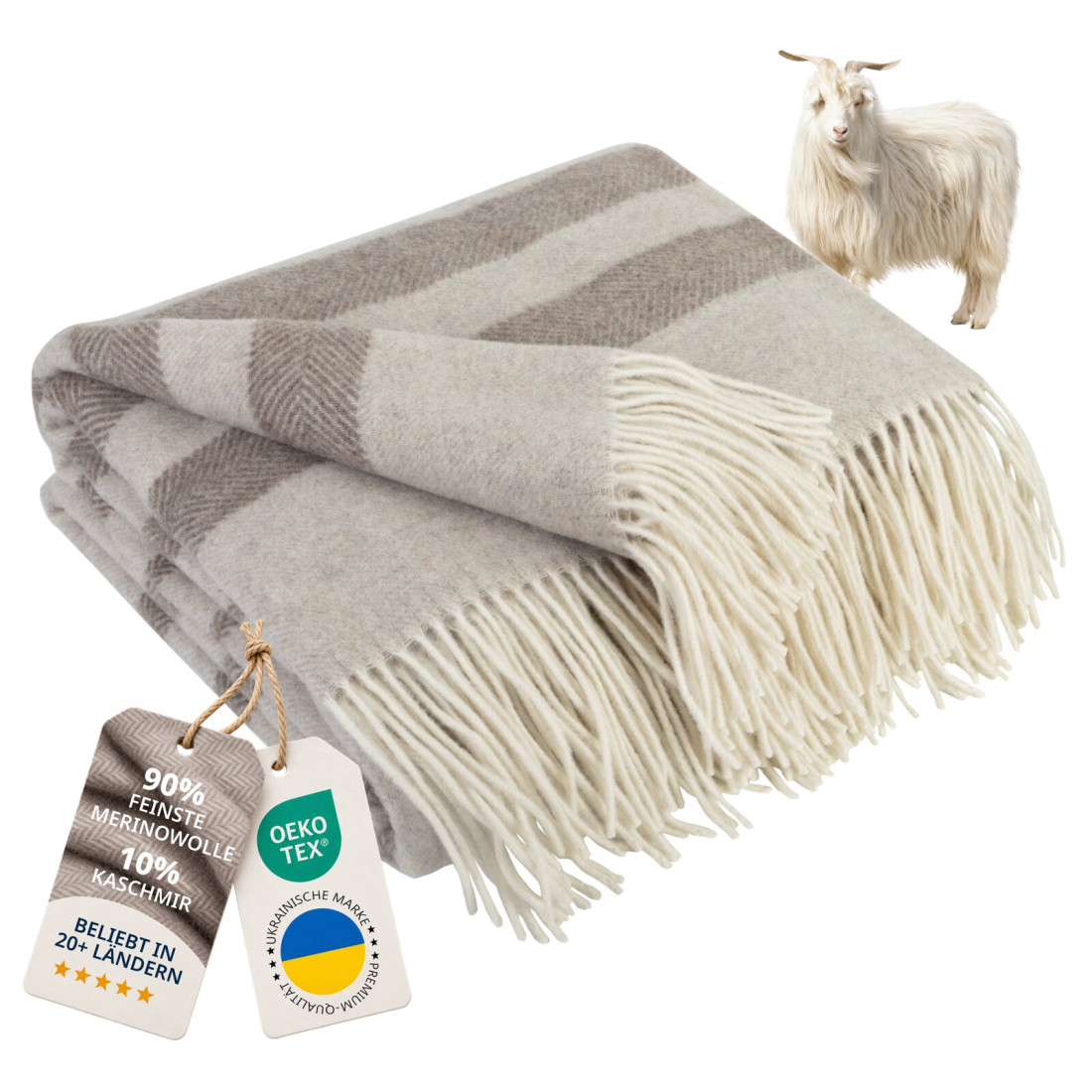 Kaschmir Wolldecke mit Merino Streifen