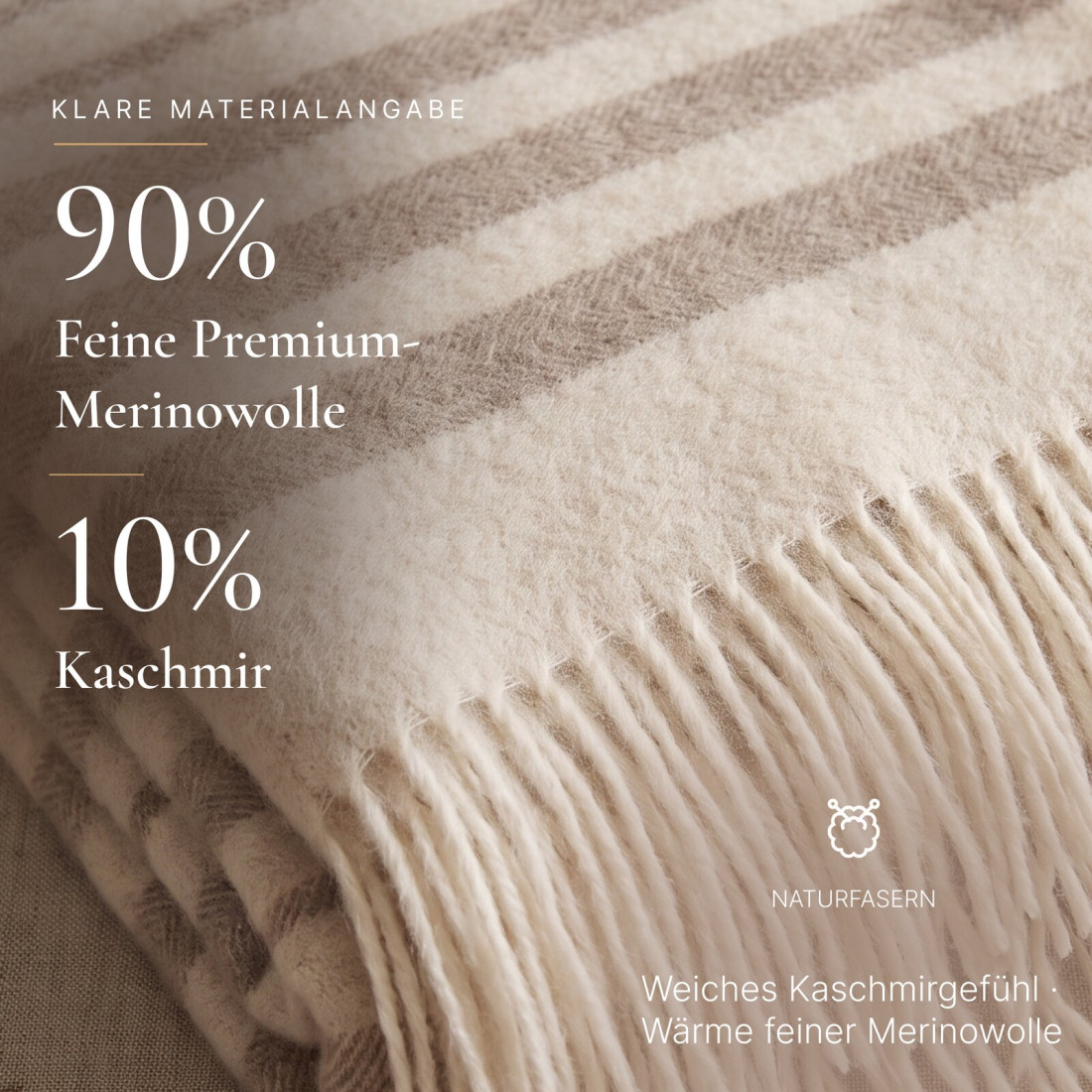 Kaschmir Wolldecke mit Merino Streifen · 2