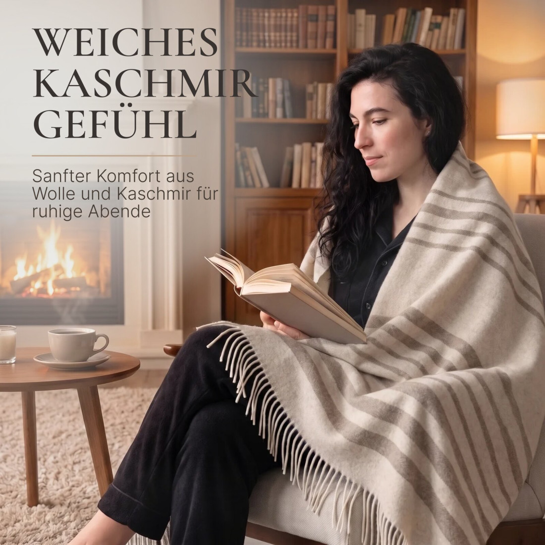 Kaschmir Wolldecke mit Merino Streifen · 3