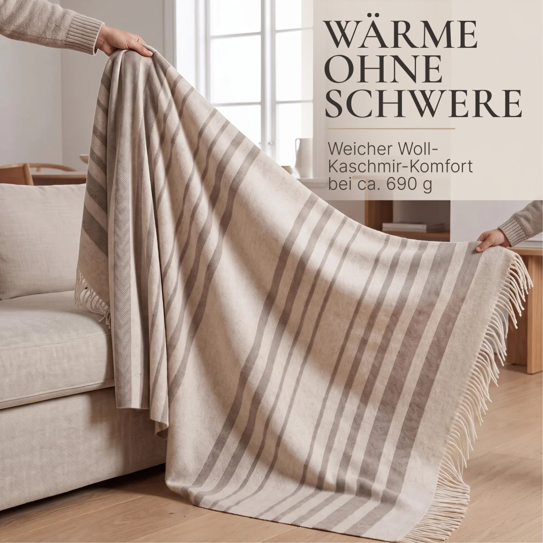 Kaschmir Wolldecke mit Merino Streifen · 4