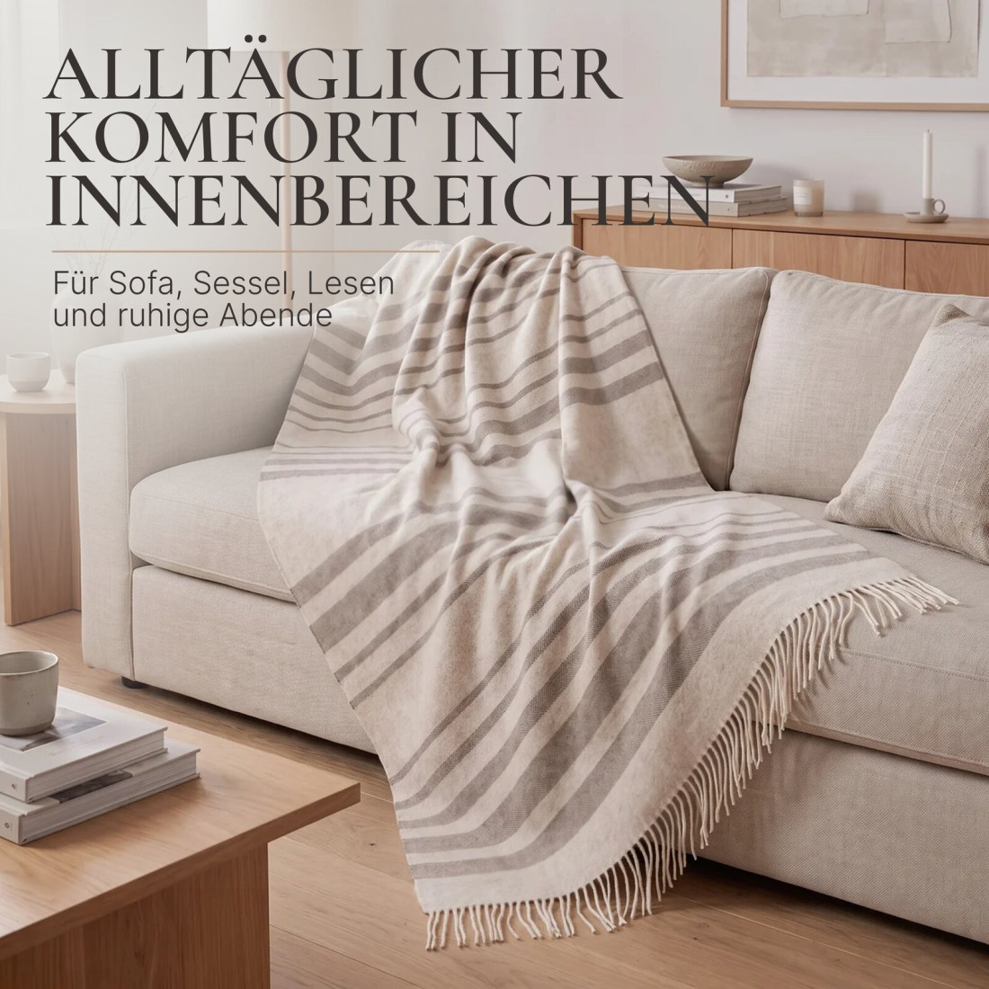 Kaschmir Wolldecke mit Merino Streifen · 6