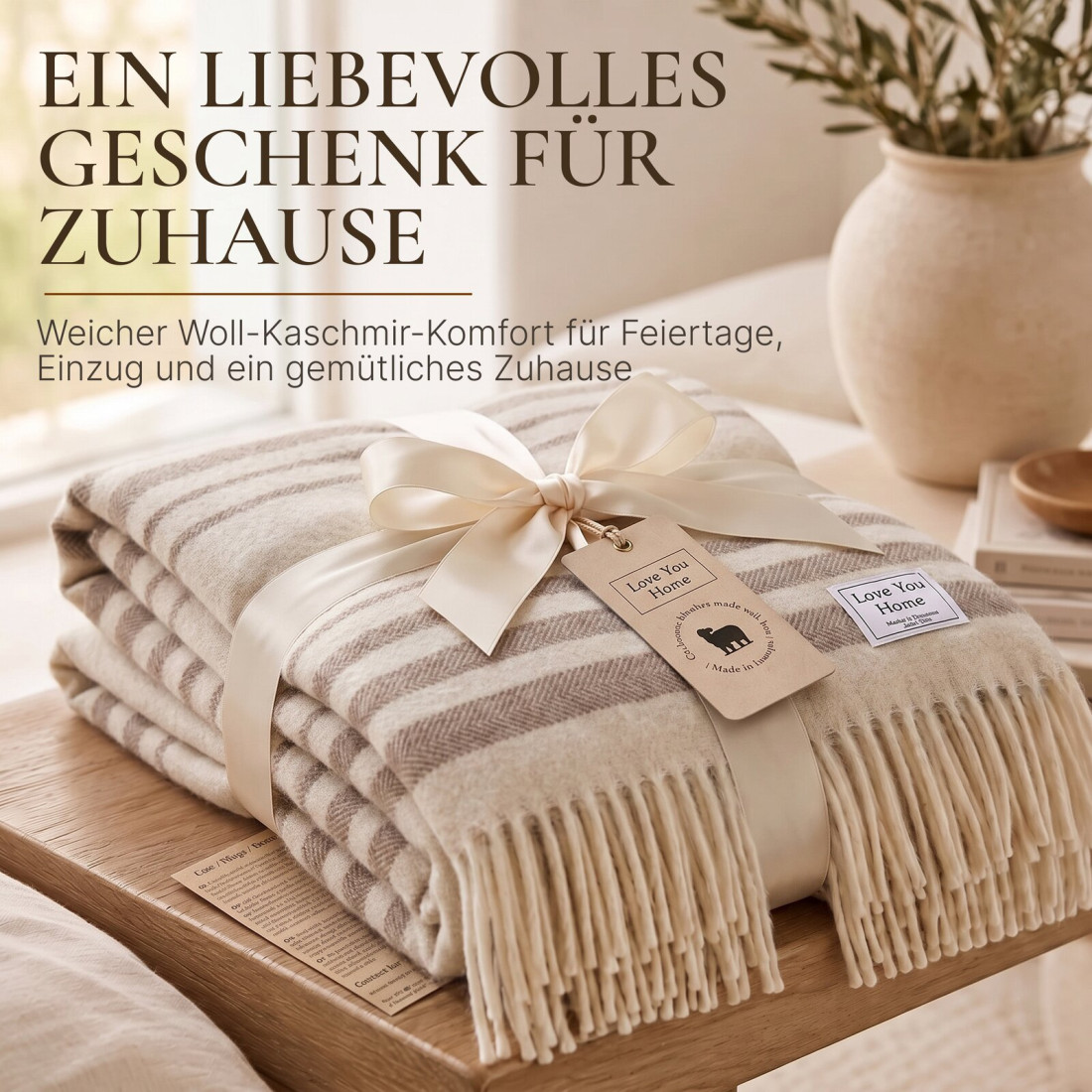 Kaschmir Wolldecke mit Merino Streifen · 8
