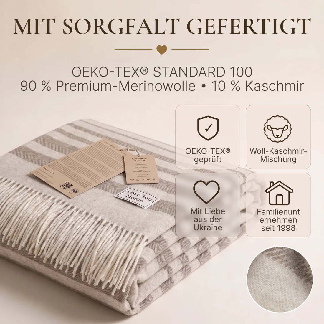 Kaschmir Wolldecke mit Merino Streifen · 10