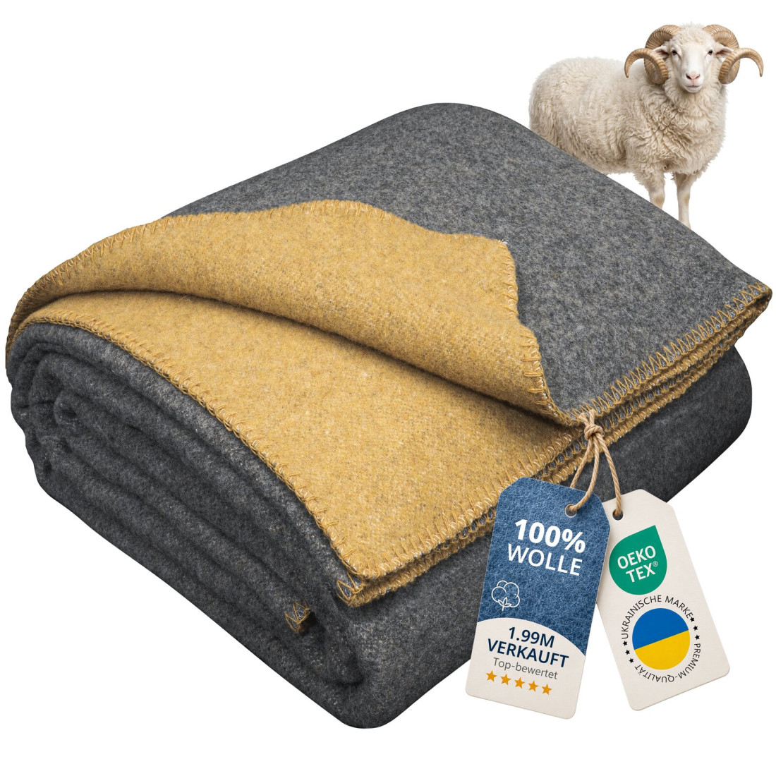 Wendbare Wolldecke aus 100 % Wolle