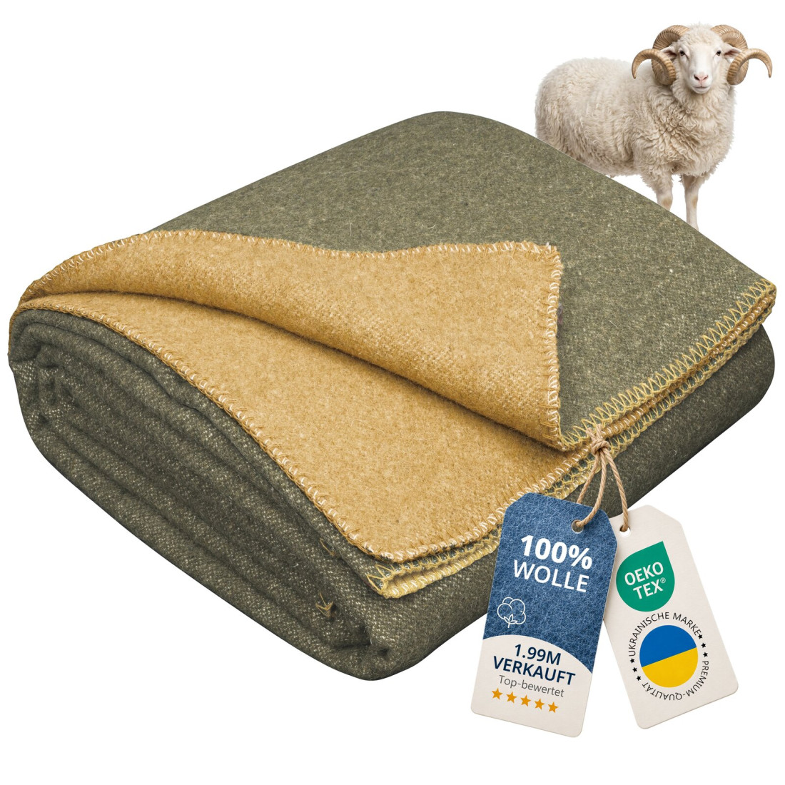 Wendbare Wolldecke aus 100 % Wolle