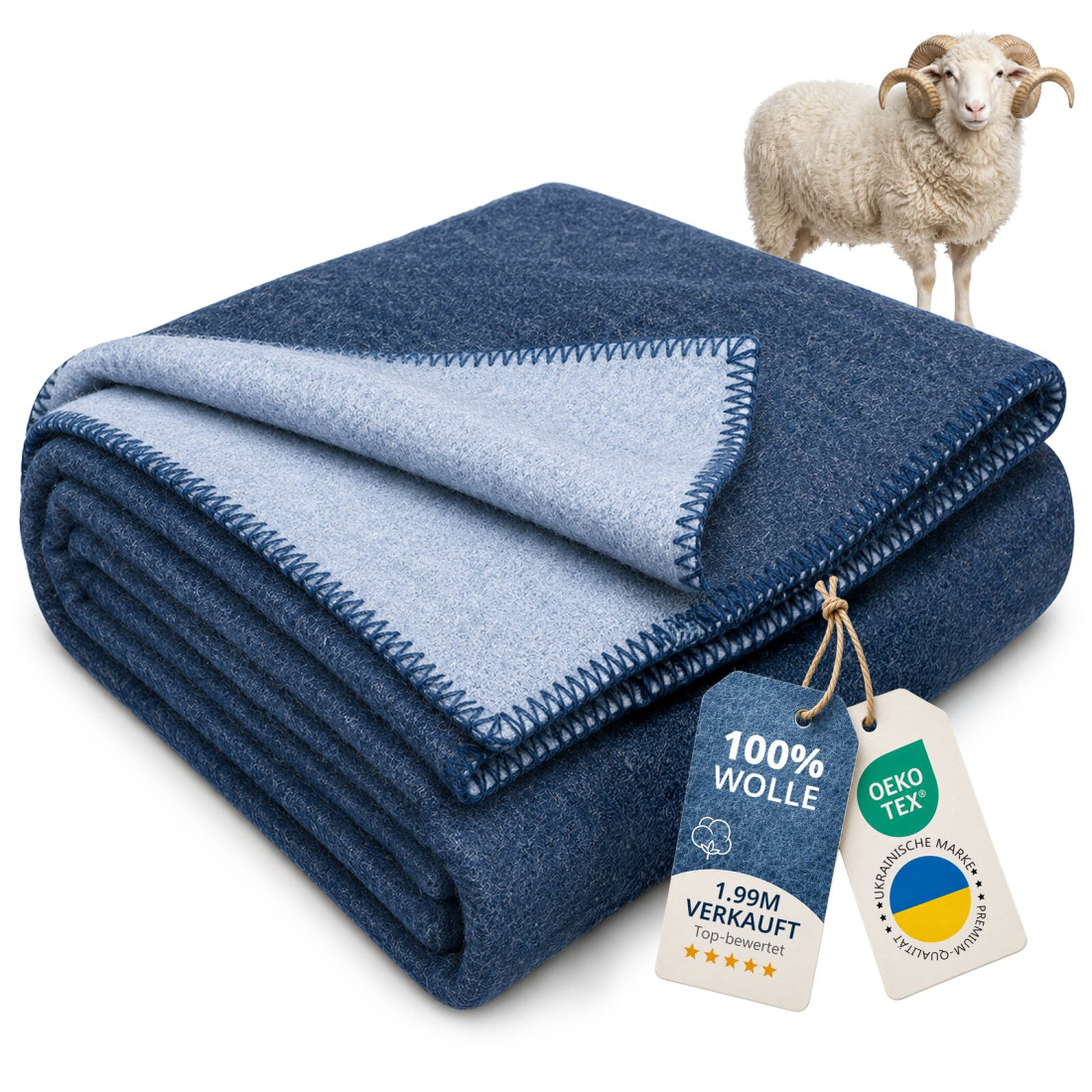 Wendbare Wolldecke aus 100 % Wolle