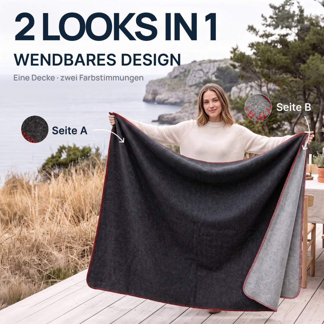 Wendbare Wolldecke aus 100 % Wolle · 2