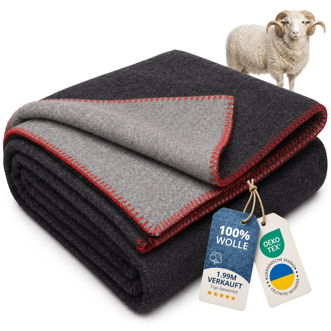 Wendbare Wolldecke aus 100 % Wolle