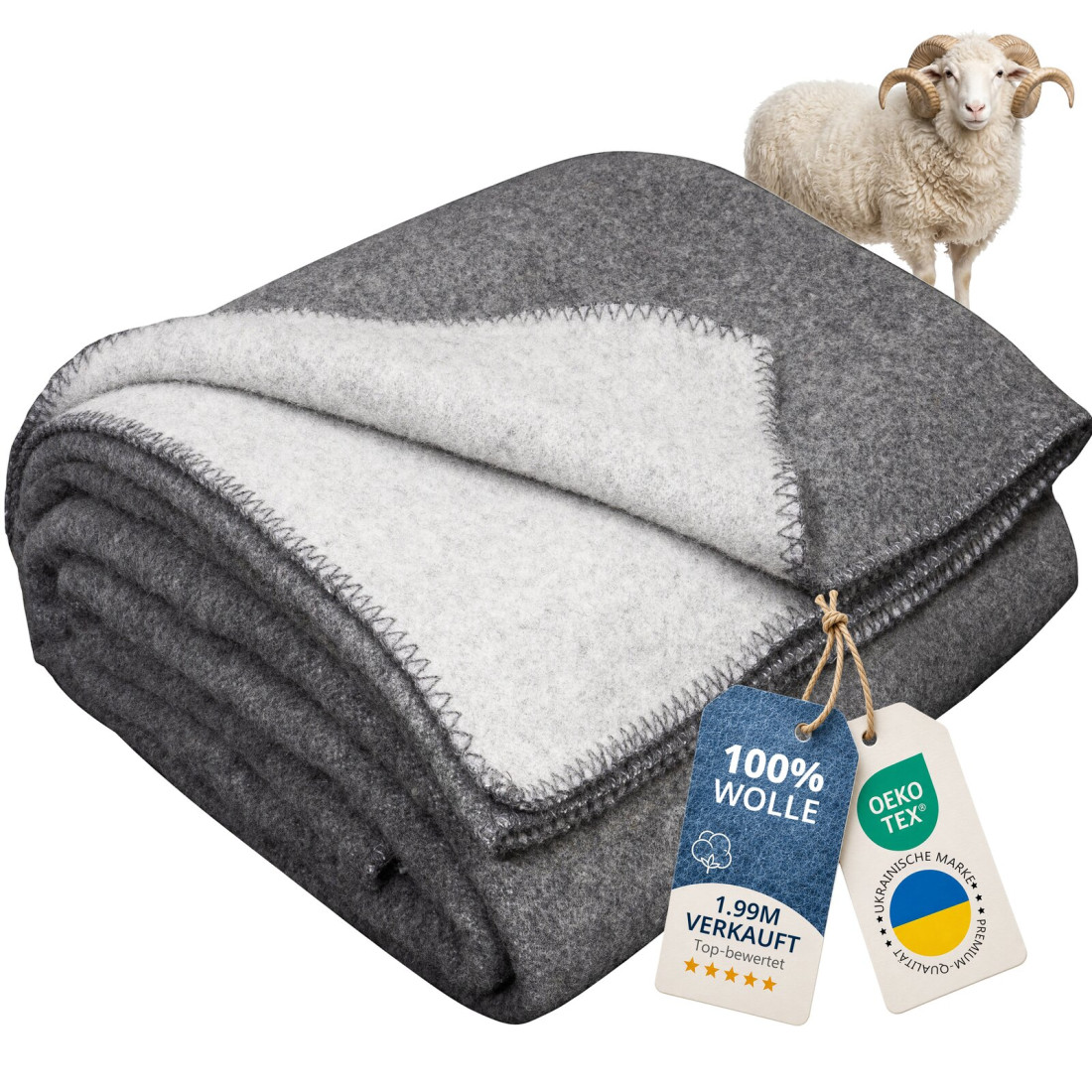 Wendbare Wolldecke aus 100 % Wolle
