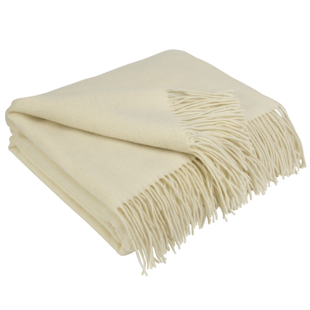 Plaid aus Kaschmir und Merino in Cremeweiß