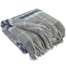 Kaschmir Wolldecke mit Merino Tartan LoveYouHome (140x200 cm / Grau mit Blau und Weiß)