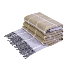 Baumwolle Decke Quadrate LoveYouHome (140x200 cm / Sand - Grau - Weiß)