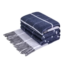Baumwolle Decke Quadrate LoveYouHome (140x200 cm / Blau - Grau - Weiß)