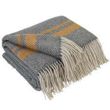 Merino Wolldecke Streifen LoveYouHome (140x200 cm / Grau - Senf - Weiß)